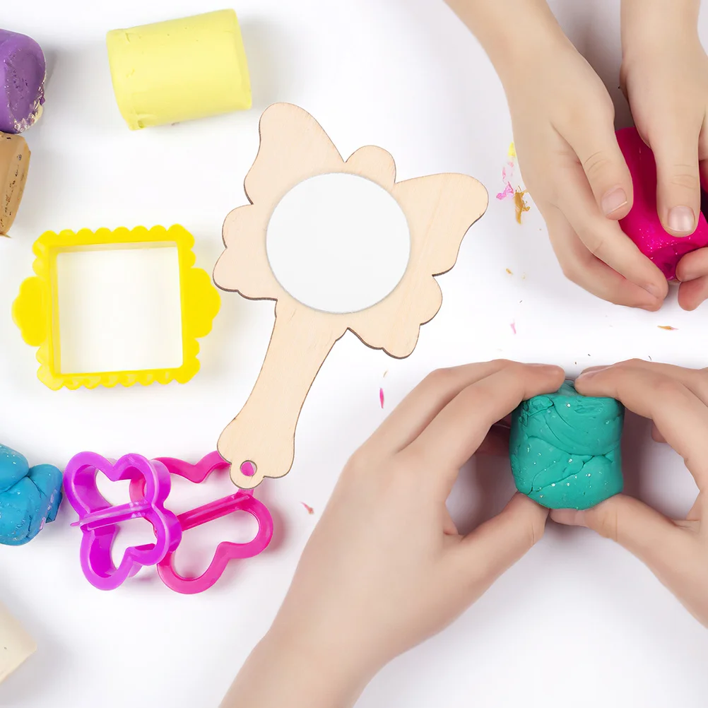 

12Pcs Makeup Mirror Accessories Small Unpainted Wooden Handheld Mirrors DIY Mini Wood Mirror Portable Craft Set