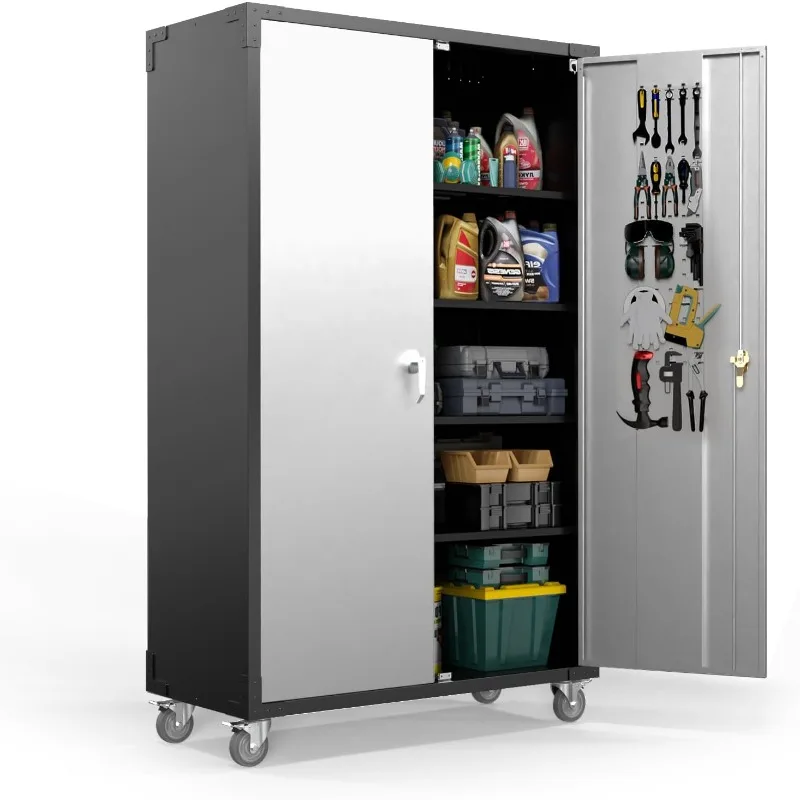 Upgraded Wide & Deep Garage Storage Cabinet , Locking Doors and Adjustable Shelves (Black & Silver, 43''W x 20''D x 72''H)