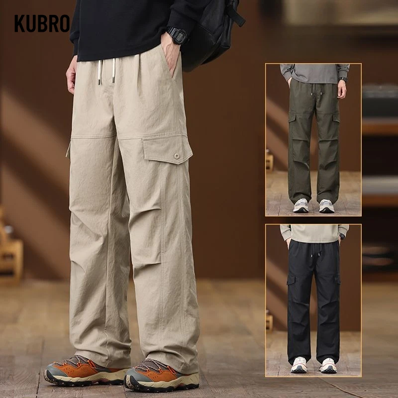 

Осенние новые широкие брюки-карго с карманами, мужские брюки, нейтральные свободные повседневные хлопковые прямые уличные модные брюки, мужские брюки