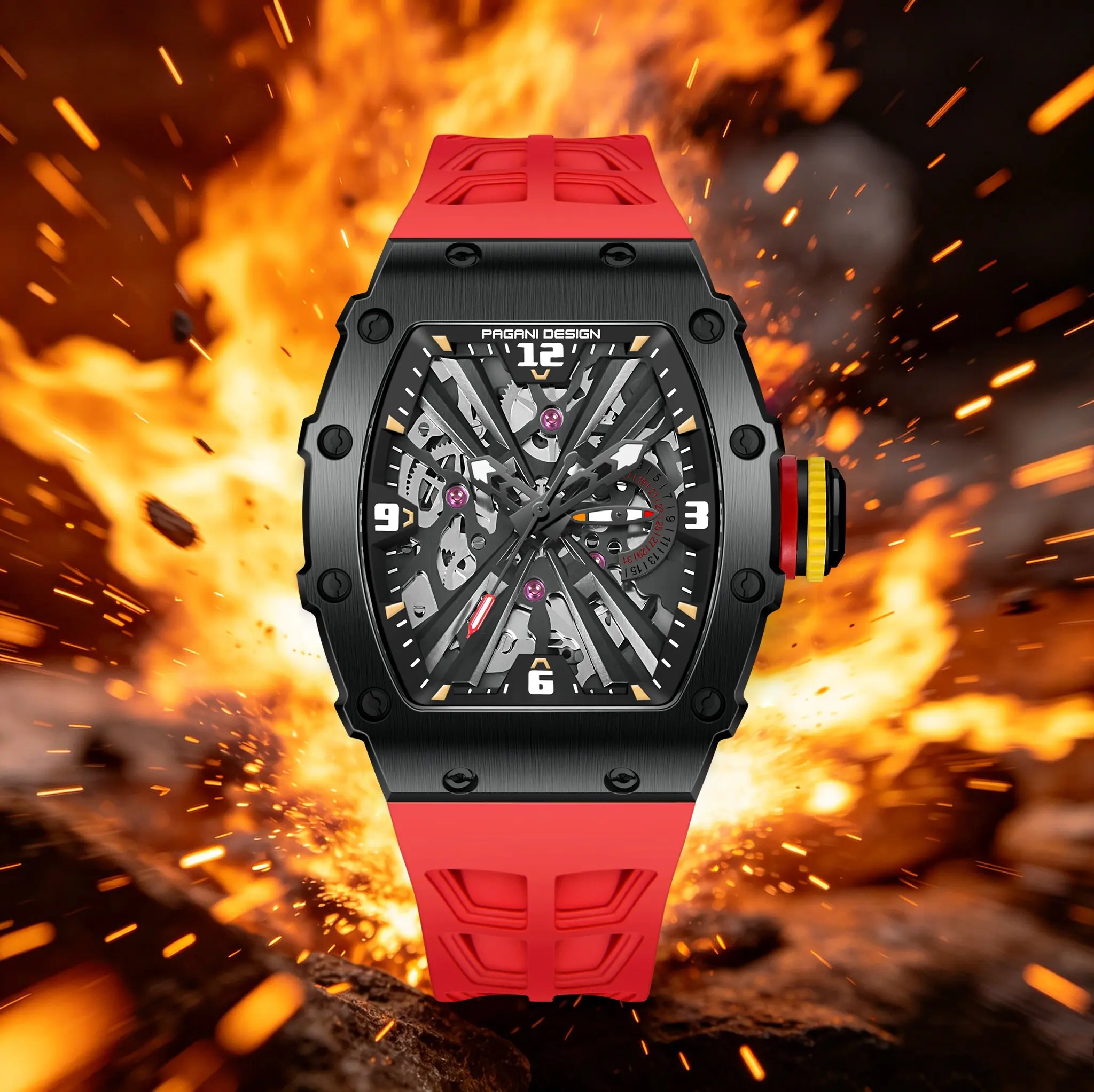 PAGANI DESIGN Tonneau Men Quartz Watches For Men Outdoor Sports All-Match Rubber Sapphire Luminous Dive Watch Color Block Design