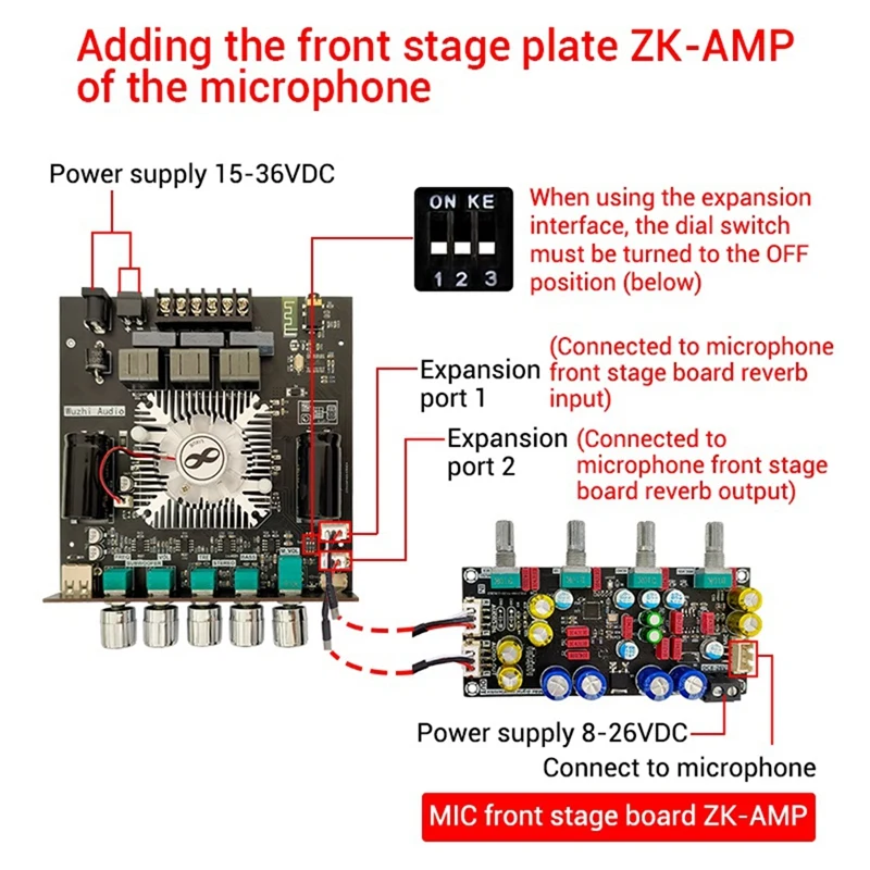 ZK-HT21 2G HIFI Bluetooth 2.1 Channel Power Audio Stereo Subwoofer Amplifier Board 160Wx2+220W TREBLE Bass TDA7498E