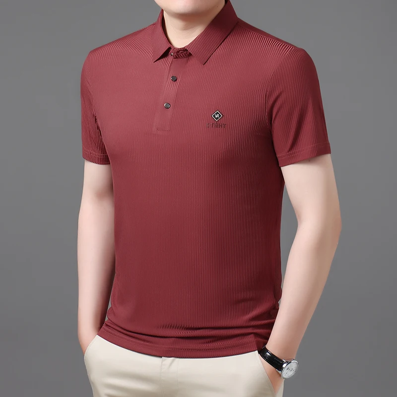 

Basic Business Casual Summer T-shirts Fashion Diamonds Men's Clothing Turn-down Collar All-match Solid Color Button Polo Shirts