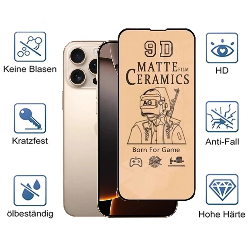 용 아이폰 17 16 15 14 13 Pro Max 세라믹 스크린 보호 필름, 아이폰 11 12 17 Pro용 무광 세라믹 필름 (유리 아님)