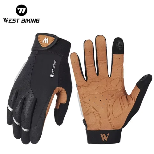 WEST BIKING-guantes de ciclismo transpirables para hombre y mujer, manoplas con dedos completos, para deportes de bicicleta de montaña, para gimnasio y motocicleta, primavera y otoño