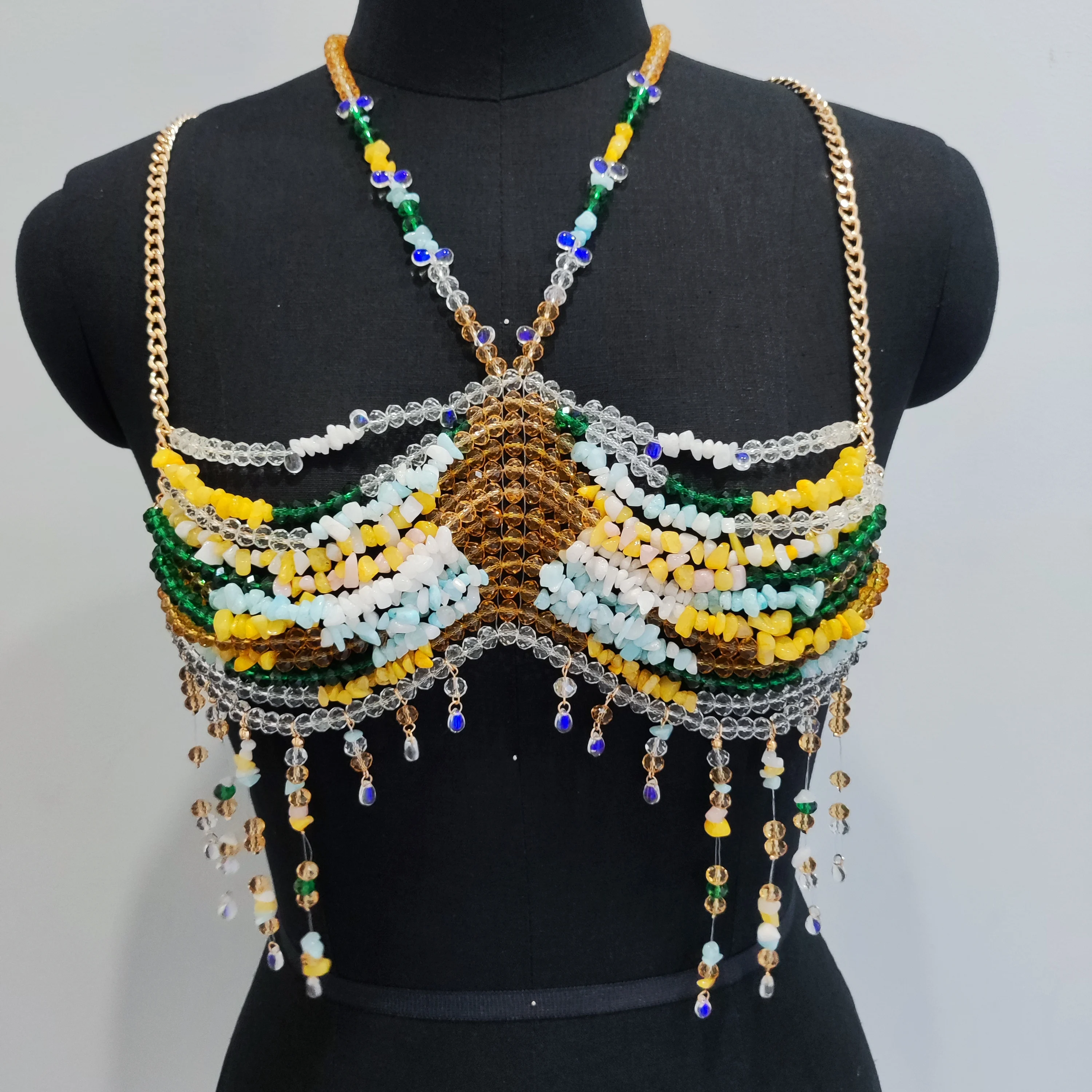 2024 Summer Stylish Beaded Bra For Women Fashionable And Popular Stone Crystal Body Chains Lady\'s Sexy Cool Top Summer Holiday