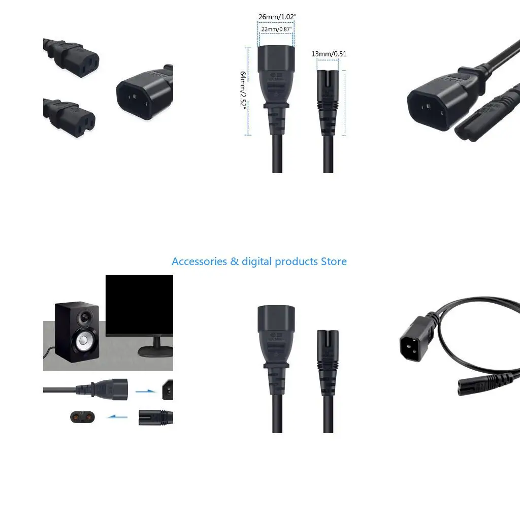 77JD Male to Female Cable Lightweight Power Cable C14 to C7 Conversion Cord for Room