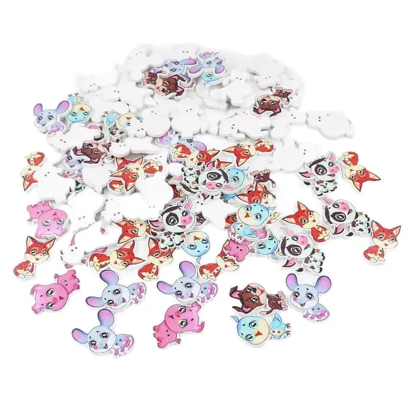 50pcs Mix Cute owl Wooden Buttons for Kids,Sewing Accessories,Garment Buttons or Home decoration  Puppy Shape Buttons