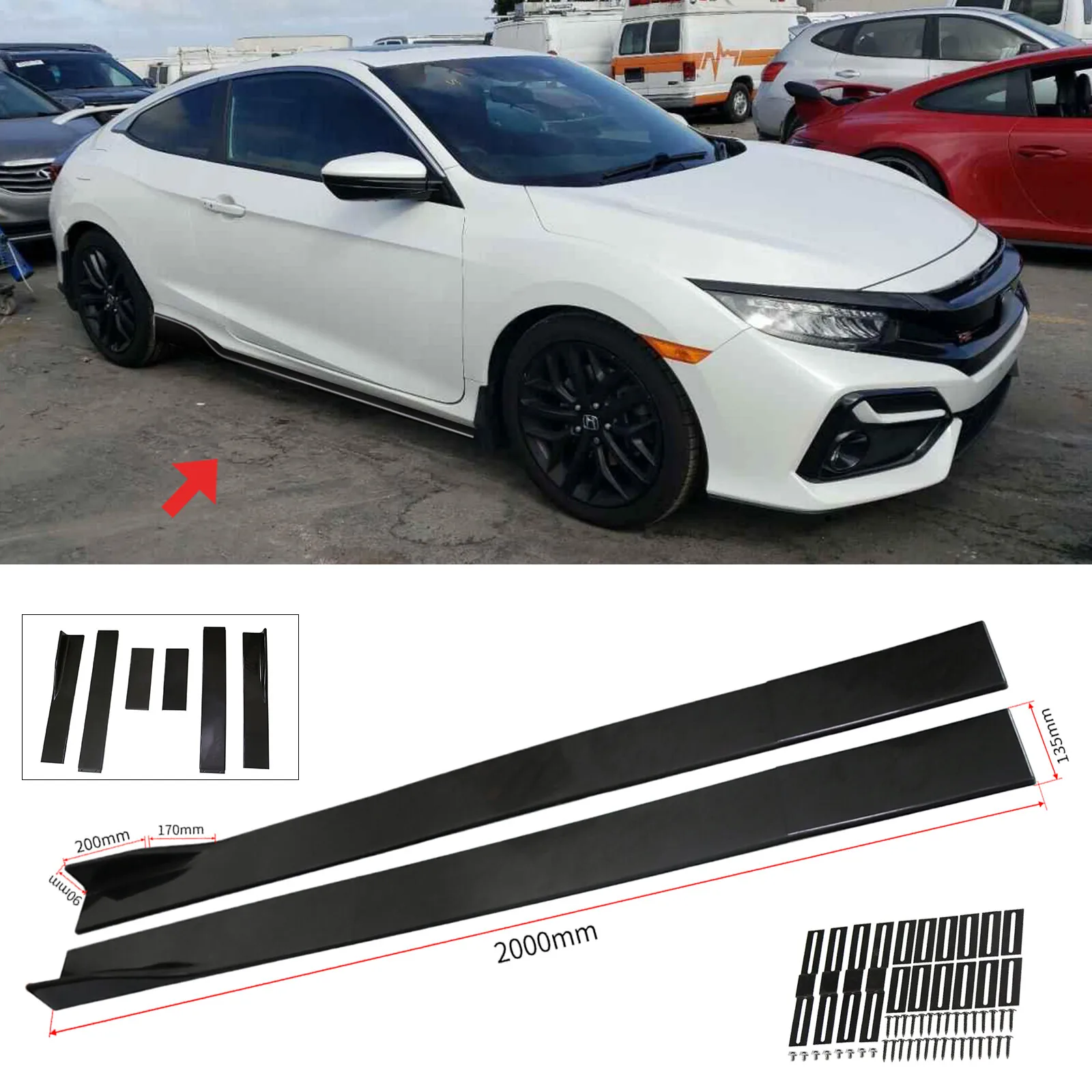 

Для Honda Civic Accord Hatchback Si Type-R 10-го поколения, удлинители боковых порогов 78,7 дюйма