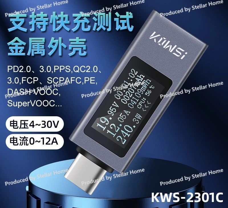 Type-C Mobile Phone Charging Tester Supports 12A High Current PD DC Voltage Meter Power Meter