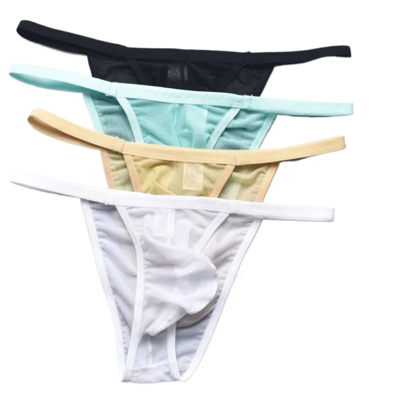 Mens Sexy Briefs Low-Rise Breathable Underwear Thin Mesh Small Panties Jockstrap Bikini Translucent Pouch Lingerie Underpants