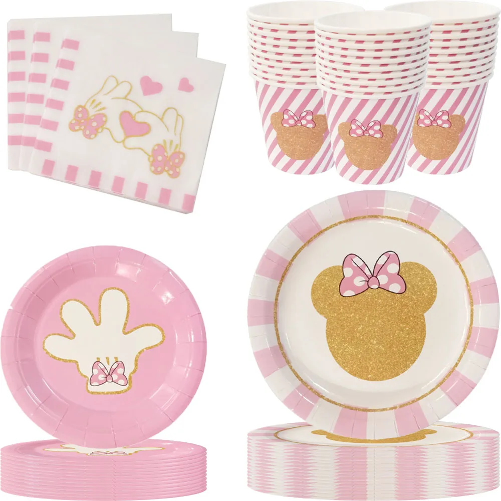 Minnie Mouse Theme Baby Bath Birthday Party Supplies Minnie Cup Plate Kid Girl Party Decoration Disposable Tableware Dinner Set