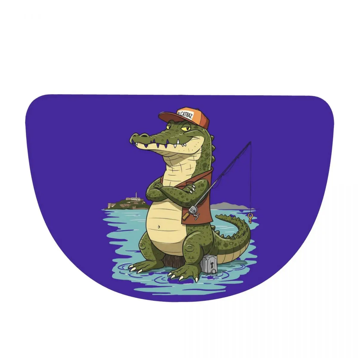 ALLIGATOR ALCATRAZ DESIGN Soft Flannel Half Round Doormat Non Slip Bathroom Mat Absorbent Floor Carpet for Living Room