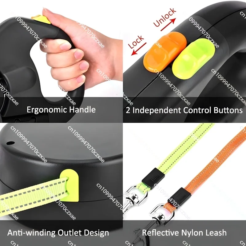 2 In1 Multi-functional LED Light Pet Leash Automatic Retractable 3M/5M Reflective 360 Swivel Dual Dog Leash with Bag Container