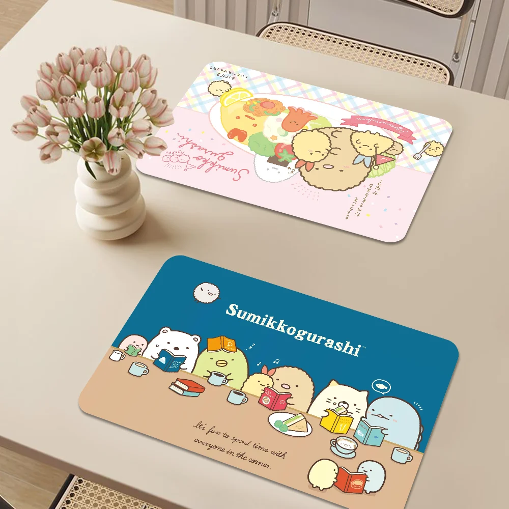 S-Sumikko Gurashi Quick Drying Dish Mat Printed Kitchen Non-slip Coffee Cup Pad Drain Mats Dinnerware Cup Bottle Placemat