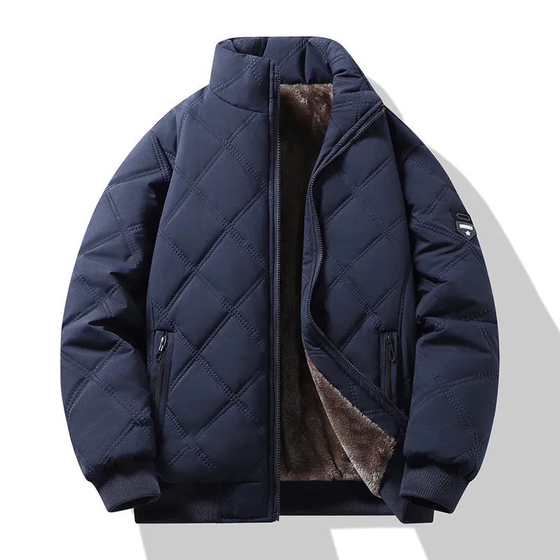 

2025 Casual Winter Velvet Men's Cotton-padded Coat New Thickened Stand-up Collar Windproof Warm Cotton Jacket