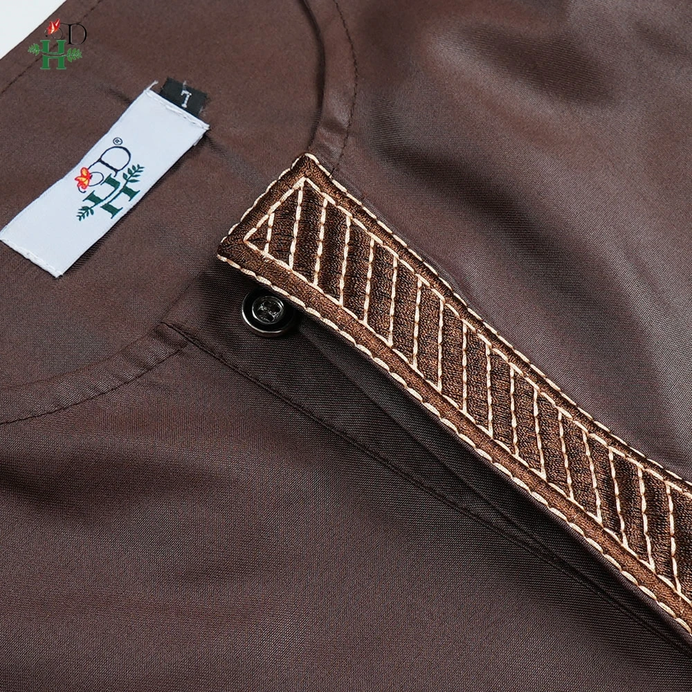New African Men's Traditional 3PCS Outfit Thobe Set Brown Agbada Embroidered Robe Plus Size For Wedding Church Festival Ceremony