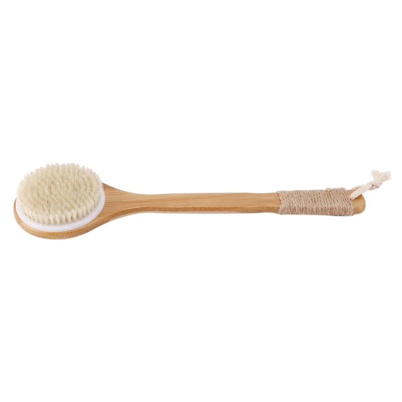 Droge Huid Lichaamsborstel Bad Exfoliërende Borstel Natuurlijke Haren Rug Scrubber Met Lange Houten Handvat Voor Douche, Verwijder Dode Huid,