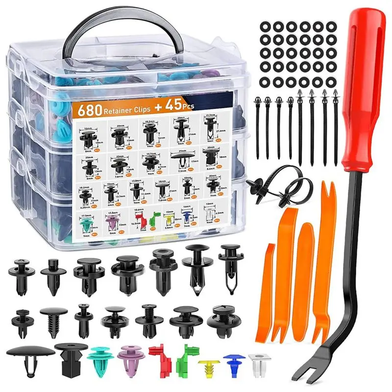 【Price Drop !!】-725Pcs Car Push Retainer Clips & Auto Fasteners Assortment - 23 Prevalent Sizes Bumper Mudguard Rivets With Cabl
