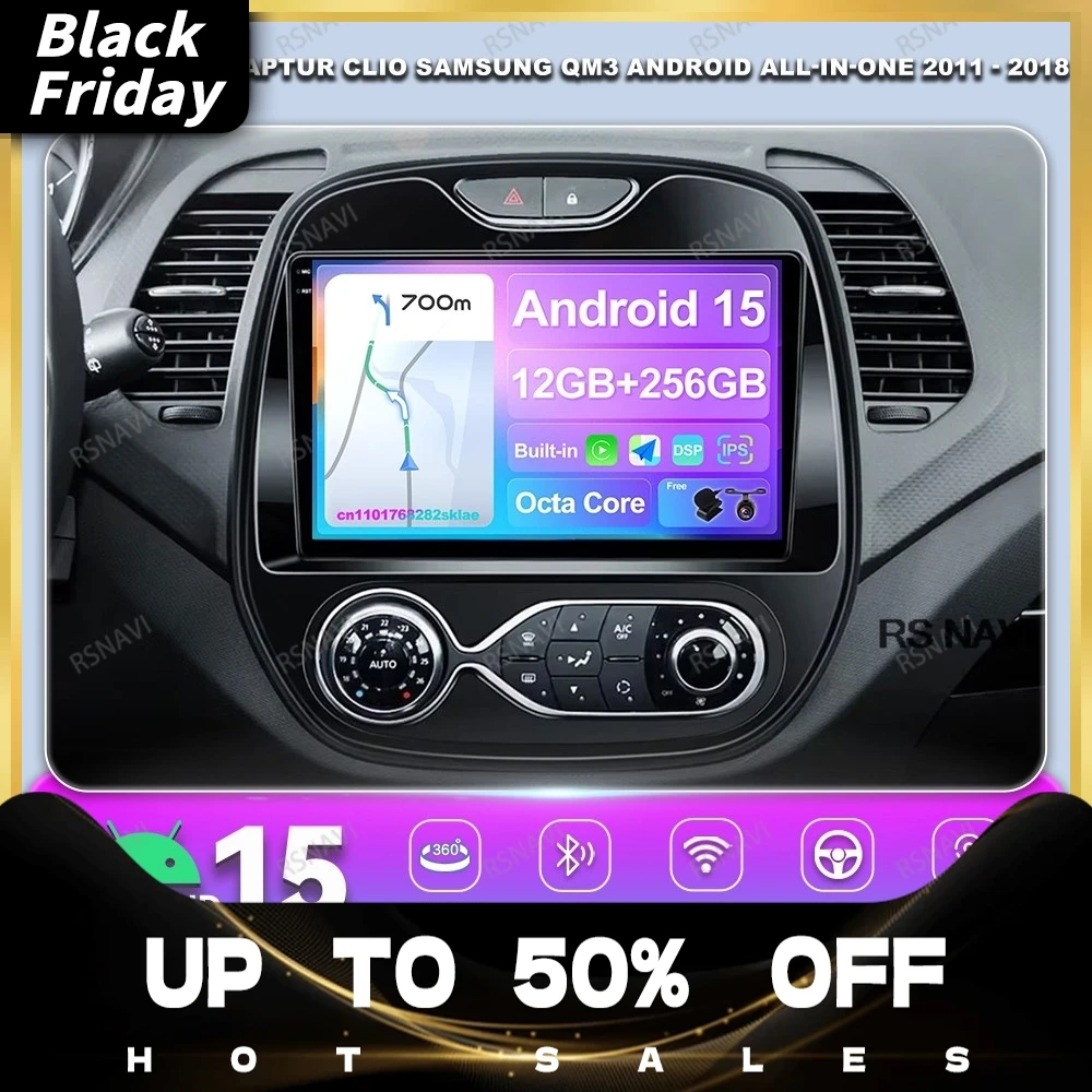 Car Radio Android 15 For Renault Captur CLIO Samsung QM3 2011- 2016 2017 2018 Stereo DSP Multimedia 5G WIFI DVD Qualcomm QLED BT
