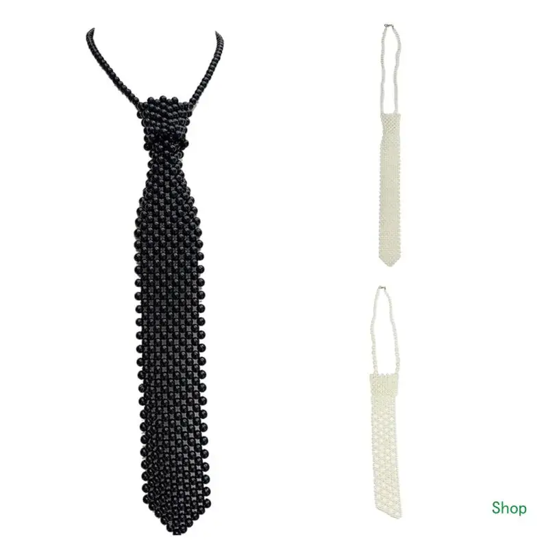 

Dropship Hollowed Artificial Pearl Tie for Night Club Party Long Necklace Tie French Collarbone Necklace Stage Props Tie