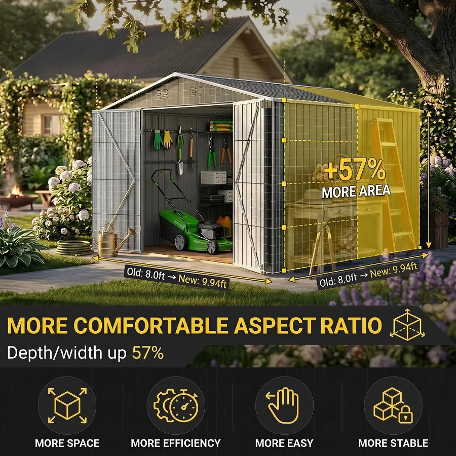 Feet Storage Shed for outdoor use, galvanized steel, gray, weather-resistant and lockable