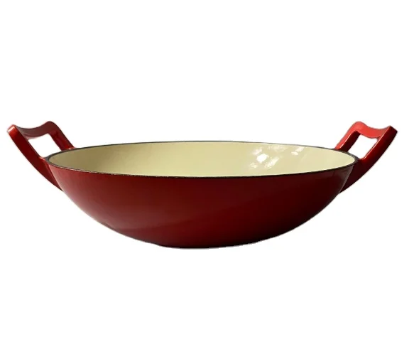 

Double handle large red cooking utensils non stick cooking utensils enamel cast iron wok