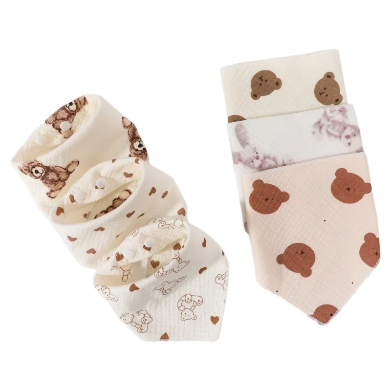 6Pcs/pack Baby Bandana Bibs with 2 Adjustable Cotton Drooling Bibs Toddlers Burping Cloth for Infant Boys Girls