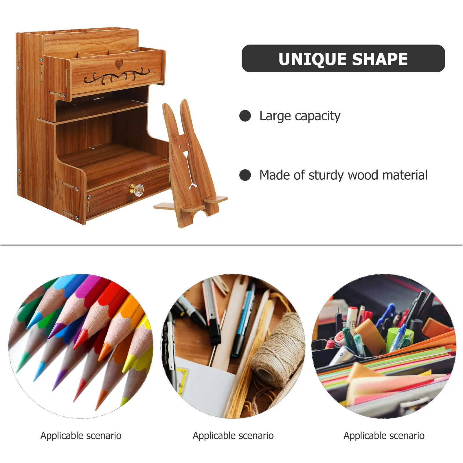 

Настольный органайзер для канцелярии: деревянная подставка для ручек, коробка для хранения с отделениями для организации рабочего стола в офисе, дома или школе