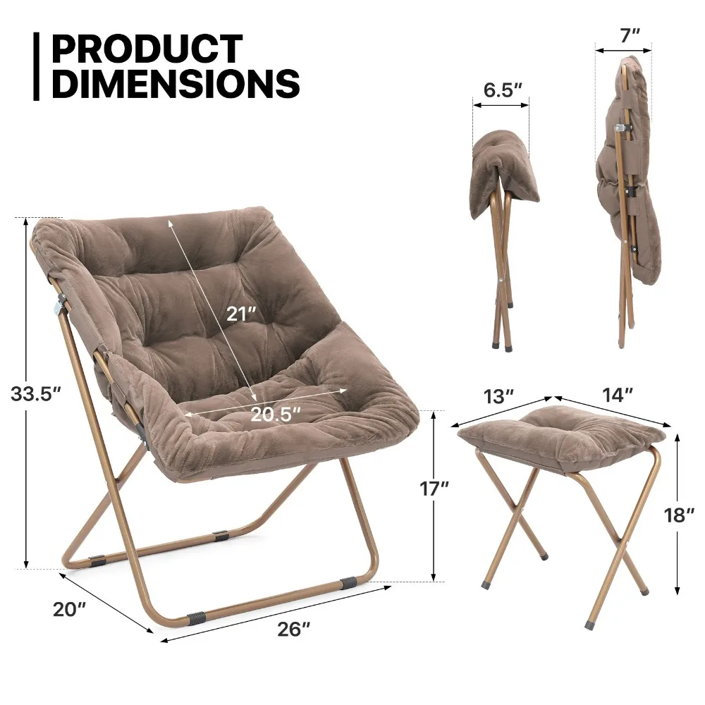 Chaise pliante avec soucoupe en fausse fourrure douce, siège lunaire confortable et surdimensionné avec rembourrage