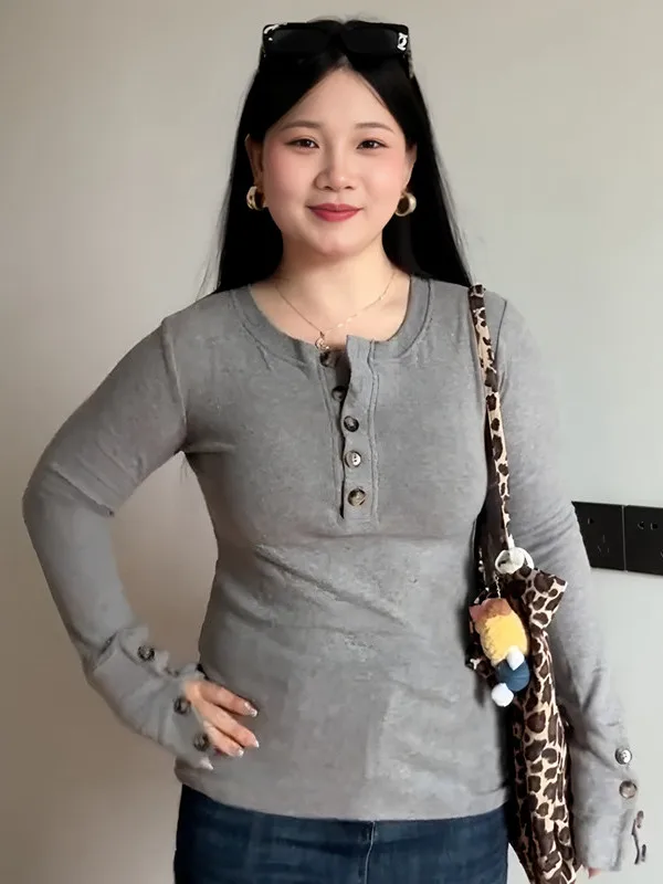 

Женская футболка больших размеров Long Sve round Ne Base irt, корейская футболка с утягивающей талией, осенне-зимняя модная одежда больших размеров