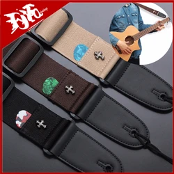 New Electric Guitar Strap Acoustic Folk Guitarra Belt Straps Vintage Cross Guitar Straps Pick Pocket Guitar Accessories 2023