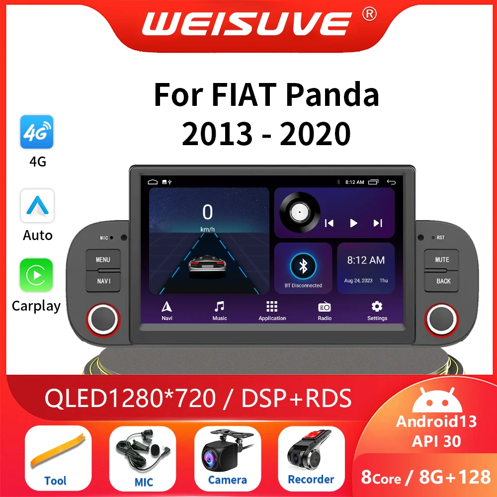 

1Din Android 13 Auto Carplay For Fiat Panda 2013 - 2020 Car Radio Multimedia Video Navigation Stereo Player GPS 4G 8Core DSP DVD