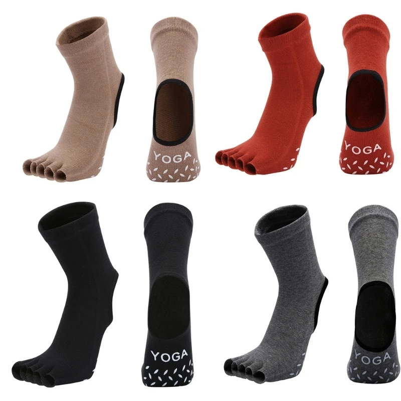 

Durable Middle Calf Yoga Footwear with Antiskid Silicone Grip and Flexible Toe Compartments Open Heel Socks for Women 15UB