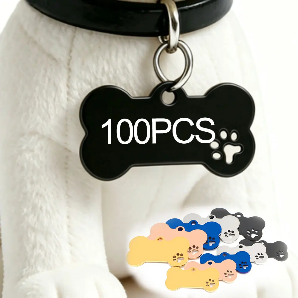 100PCS Bone ID Tag Metal Mirror Label Personalized Laser Engraved Stainless Steel Jewelry Pendants DIY Necklace Keychain