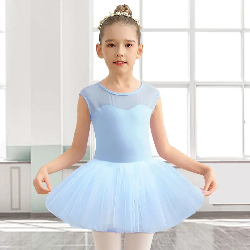 Girls Ballet Dance Mesh Splicing Leotard for girl Dance Gymnastic Tank with Water-drop Back Tutu Skirt (Toddler/Little/Big Girl)