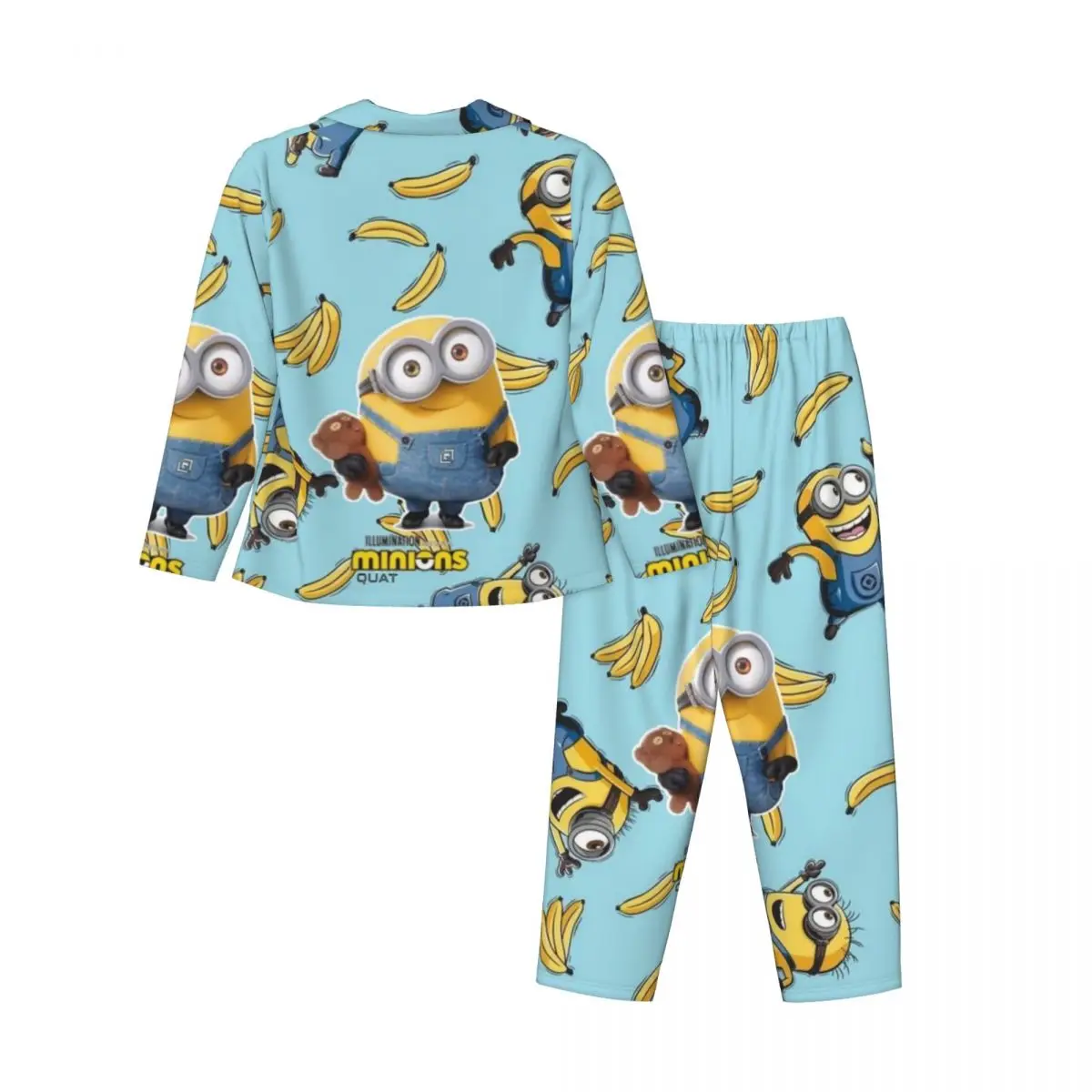 Minions Women's Pajamas Set Button Down Pajama 2 Piece Suit Pyjama Femme Nightwear Loungewear