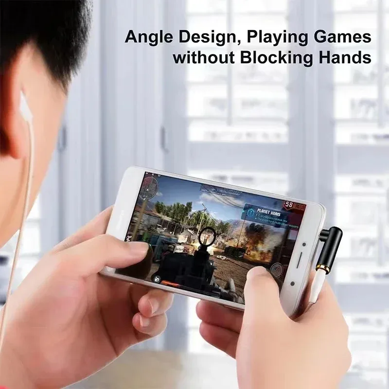 Mini adaptador de áudio de ângulo reto de 3,5 mm - plugue estéreo para fone de ouvido e microfone