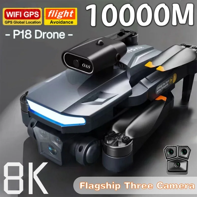 

P18 Drone Profesional Brushless GPS 8K HD Triple Camera Optical Flow Positioning Obstacle Avoidance Foldable Quadcopter RC10000M