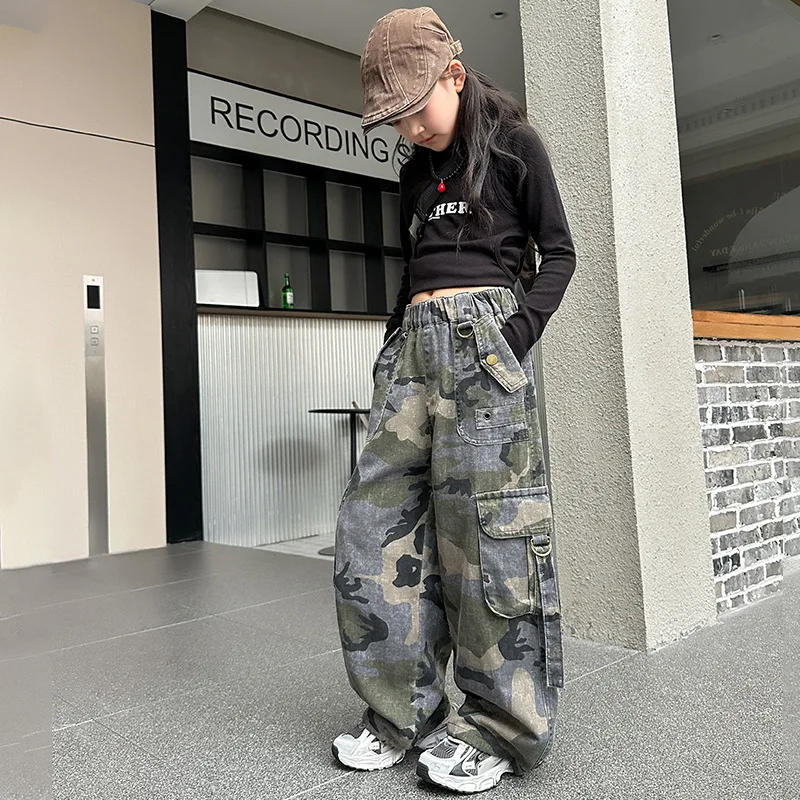 Girls Camo Cargo Trousers Kids Casual Clothes Pants Children American streetwear Camouflage Jeans Jogger Sweatpants Bottoms 4-14