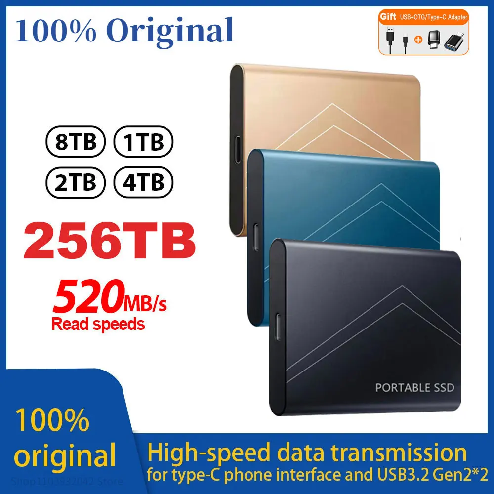 القرص الصلب الخارجي الأصلي USB3.1 Type-C القرص الصلب 1 تيرا بايت 2 تيرا بايت محرك الحالة الصلبة 4 تيرا بايت محرك أقراص SSD عالي السرعة لأجهزة الكمبيوتر المحمول/الكمبيوتر/الهاتف/ماك