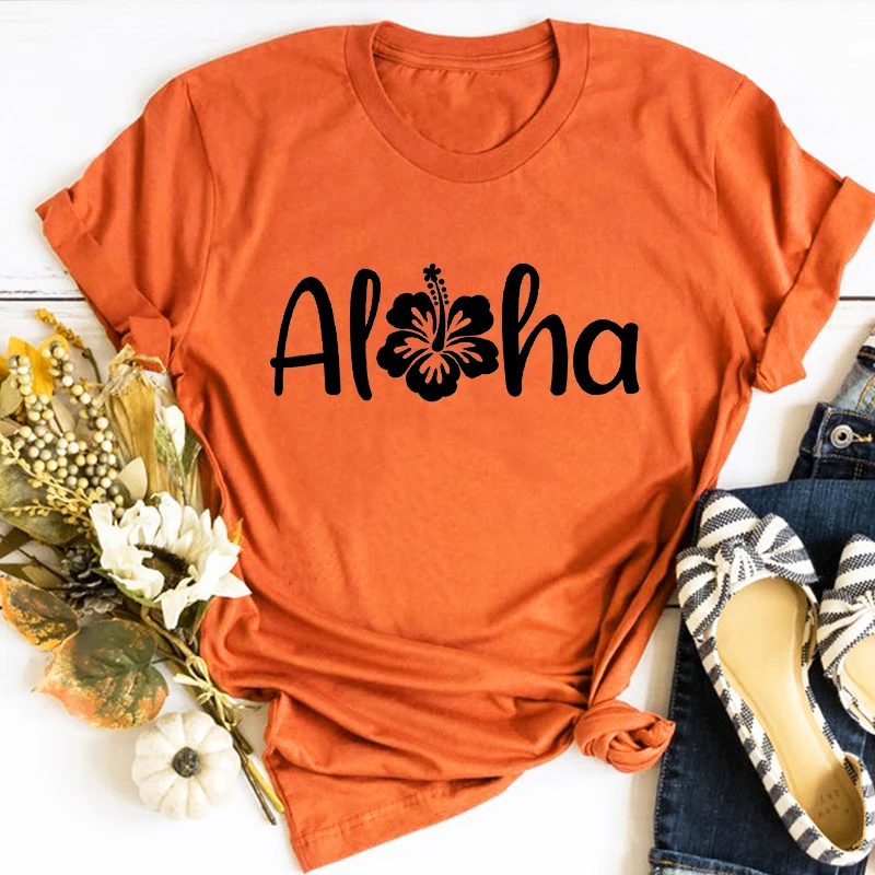 Aloha Flower Tshirt Kawaii Beach Vacation Women Clothing Summer Beach Style T Shirt Korean Vintage Tops Women Clothes