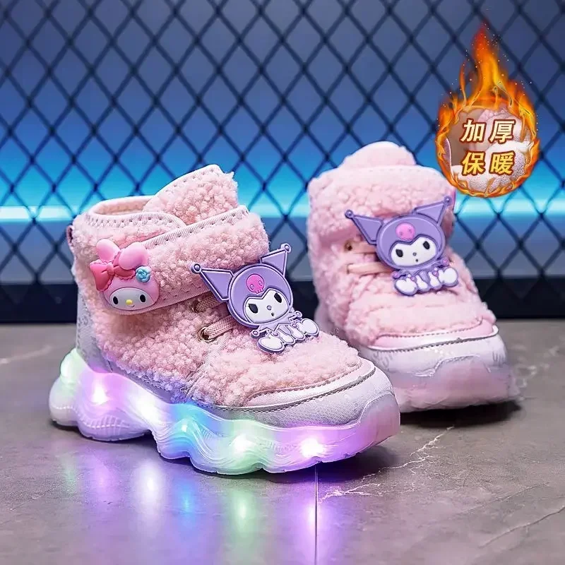 Kuromi My Melody Anime Kawaii Ins MINISO Fashio Cotton Shoes Winter Cute Snow Boots Children Warm Luminous Shoes Toys Gifts