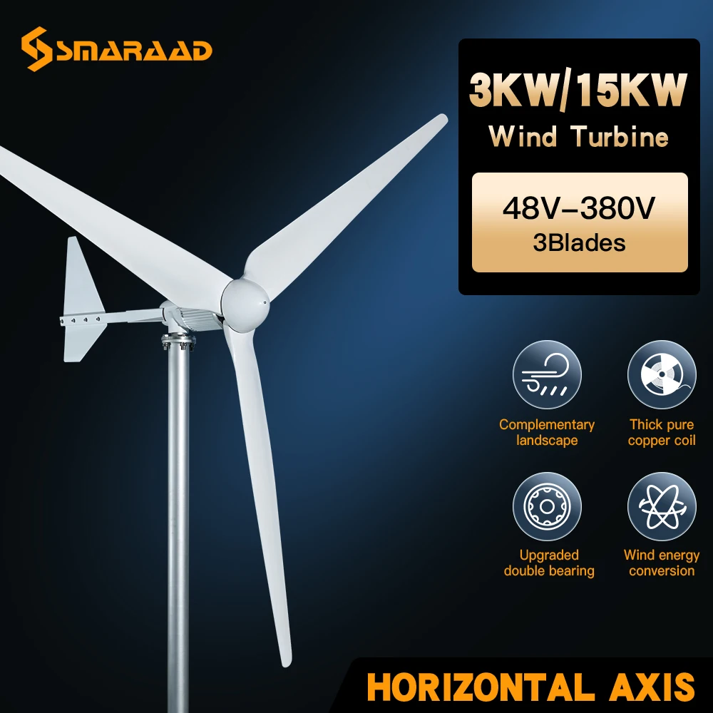

High Power Horizontal Wind Turbine 10KW 48V 220V Offshore And Onshore Solutions, Used For Household Farms With Low Power Consump