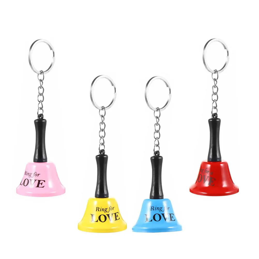 

4Pcs Delicate Hand Bell Key Rings Fine Craftsmanship English Letters Bell Pendants for Travel Bag Decoration Key Chain Decors