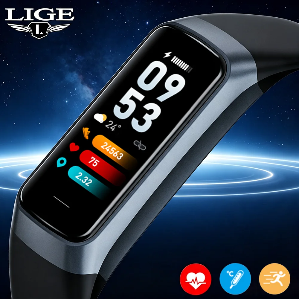 LIGE Fitness Bracelet Heart Rate Blood Oxygen Temperature Monitor Pedometer Sleep Tracker Call Reminder Multi Sports Smart Watch