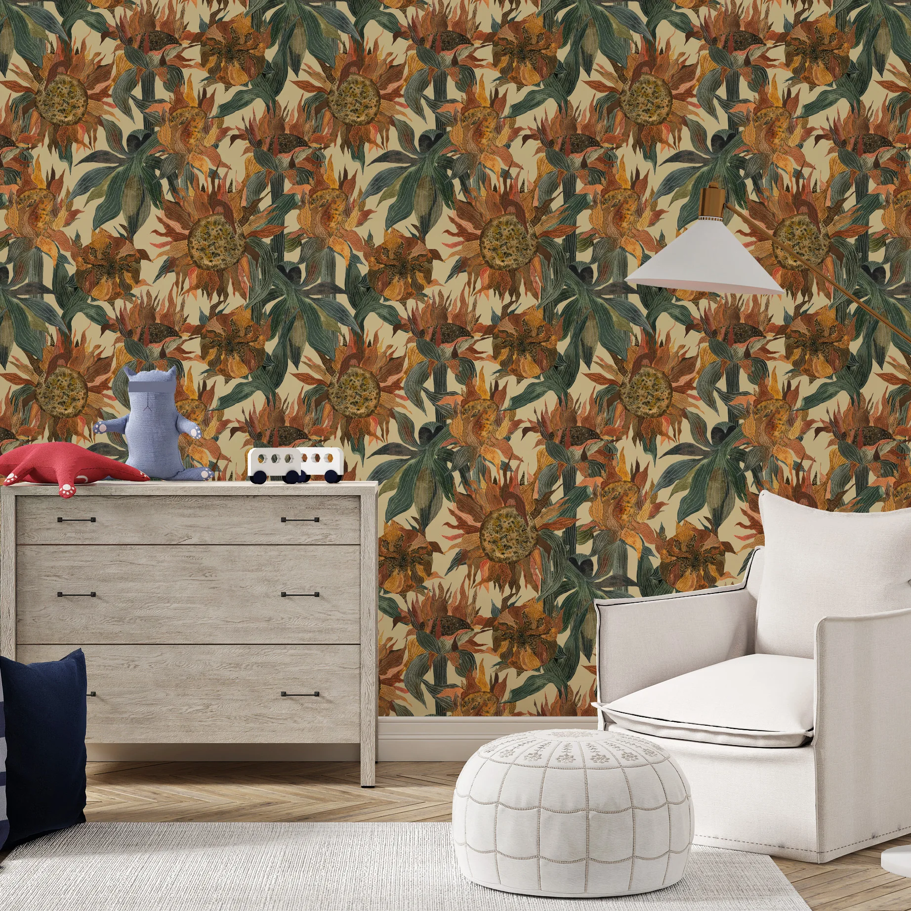 

Sunflower Peel and Stick Wallpaper Removable Vintage Dark Floral Contact Paper Vinyl Wall Paper for Cabinets Bathroom Walls