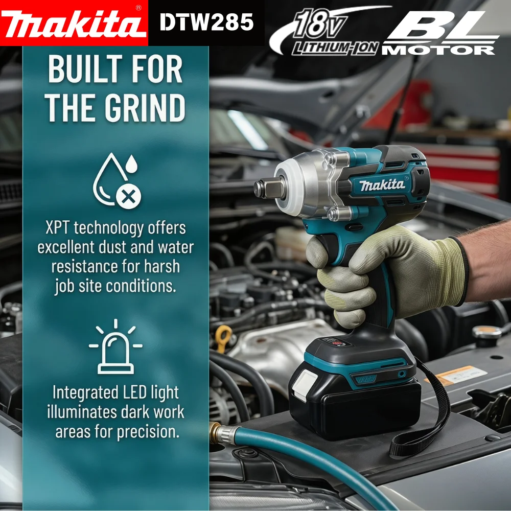 Makita DTW285 18V Brushless Impact Wrench Cordless 280N·m 1/2 Inch Drive for General Auto Repair and Garage Fastening Jobs