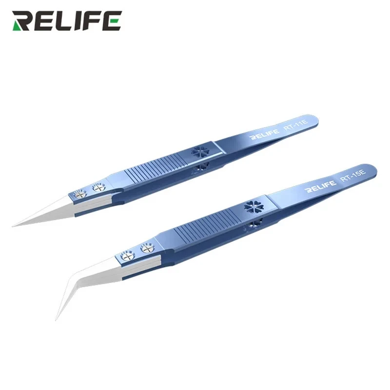 RELIFE RT-11E/RT-15E Precision Titanium Alloy Anti-static Ceramic Tweezers Strong and Sturdy for Mobile Phone Maintenance