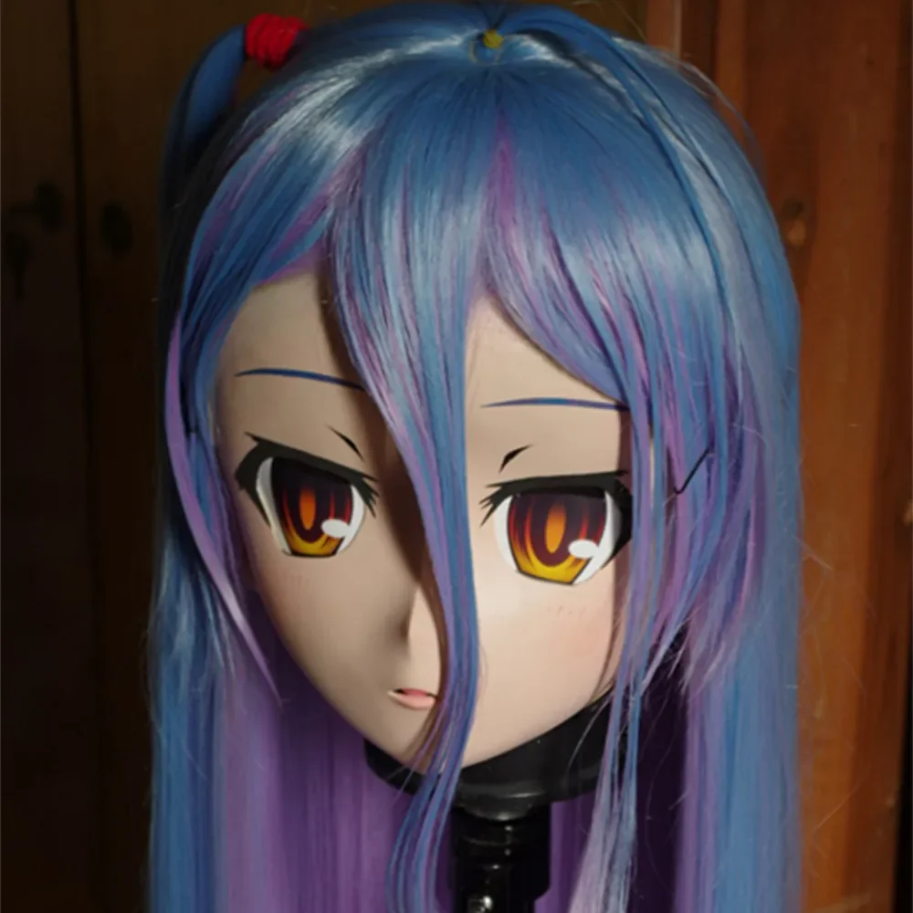 (C2-014) Handmade Female Full Head Kigurumi Mask with Purple/Blue Hair Cosplay Kigurumi Crossdresser Halloween Fetish Masks