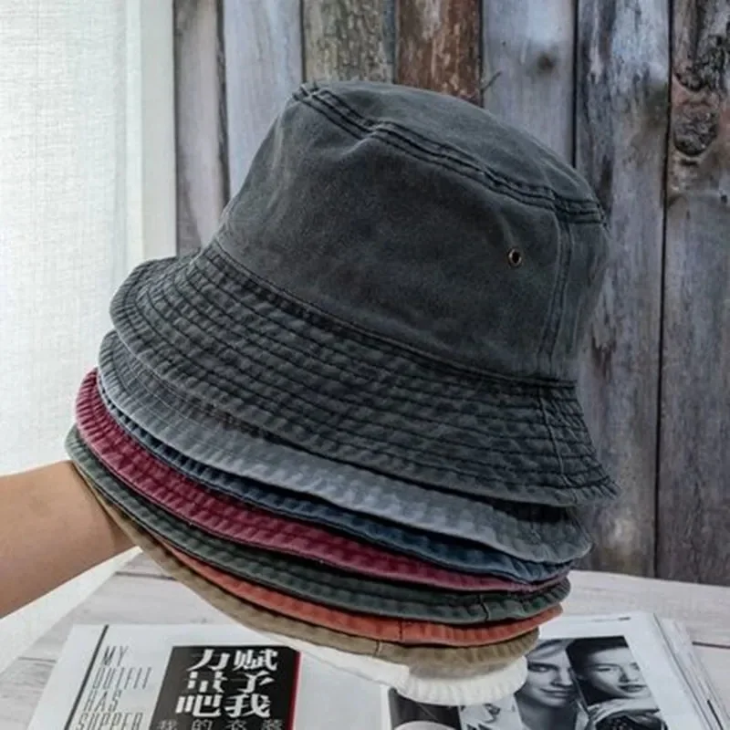 Unisex Cowboy Solid Color Bucket Hats Unique Foldable Washed Bob Caps Fisherman Hat For Women Men Panama Vintage Bucket Gorros